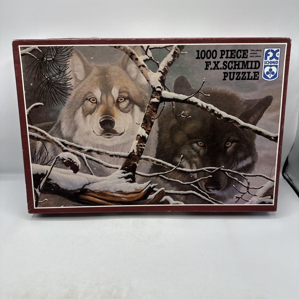 Eyes In Mist Jigsaw Puzzle 1000 F.X. Schmid 1993 Wolves Snow Animal Winter‎ New